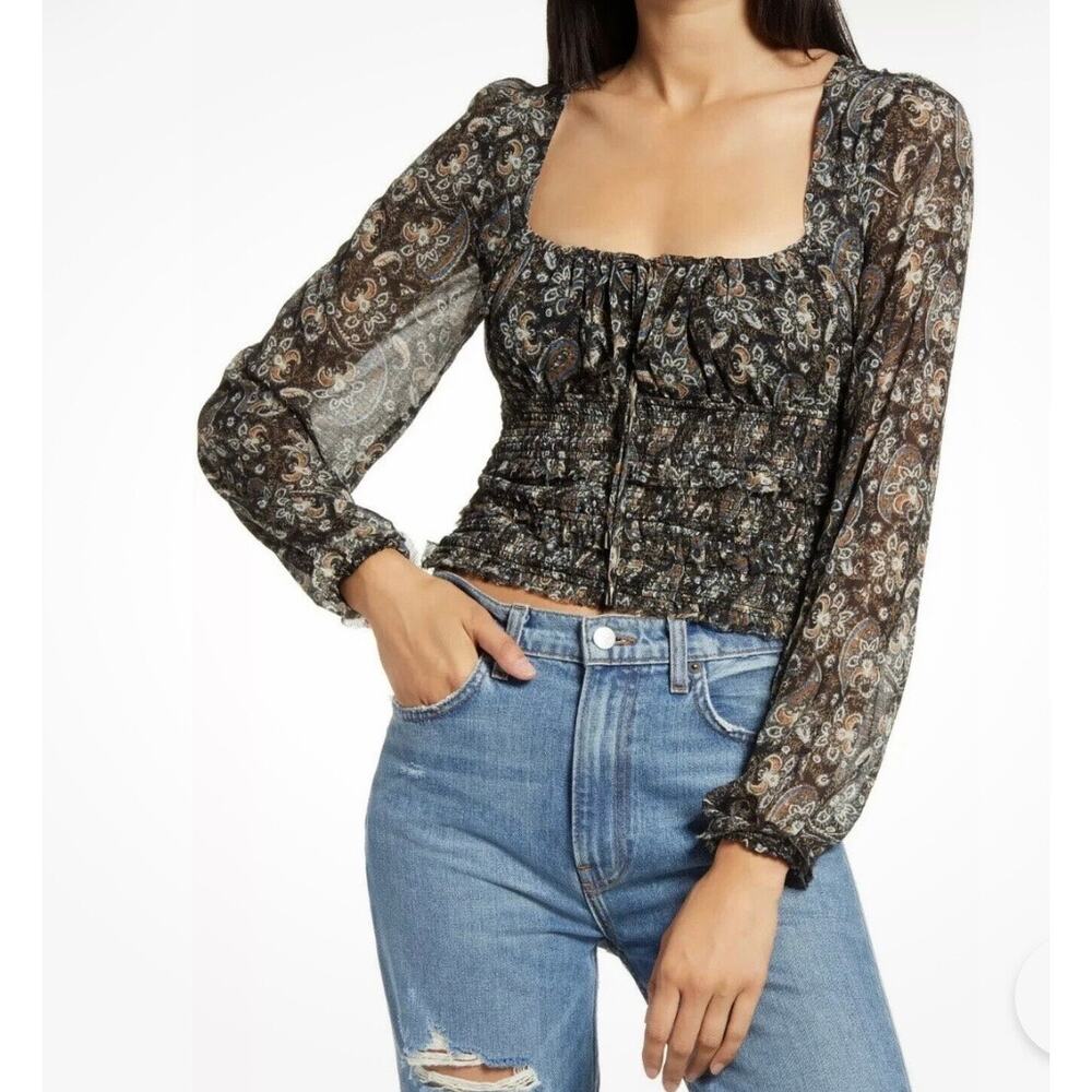 Free People NWT Lolita Peasant Blouse Top Floral Combo Size XS0